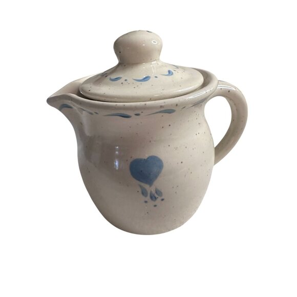 Stoneware Ceramic Creamer With Lid Blue Heart Design Unique Heart 7" - Picture 15 of 15